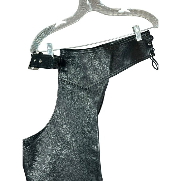 Unisex Black Leather Motorcycle Chaps XS Suede Lined Genuine Cowhide Biker USA - Picture 15 of 16